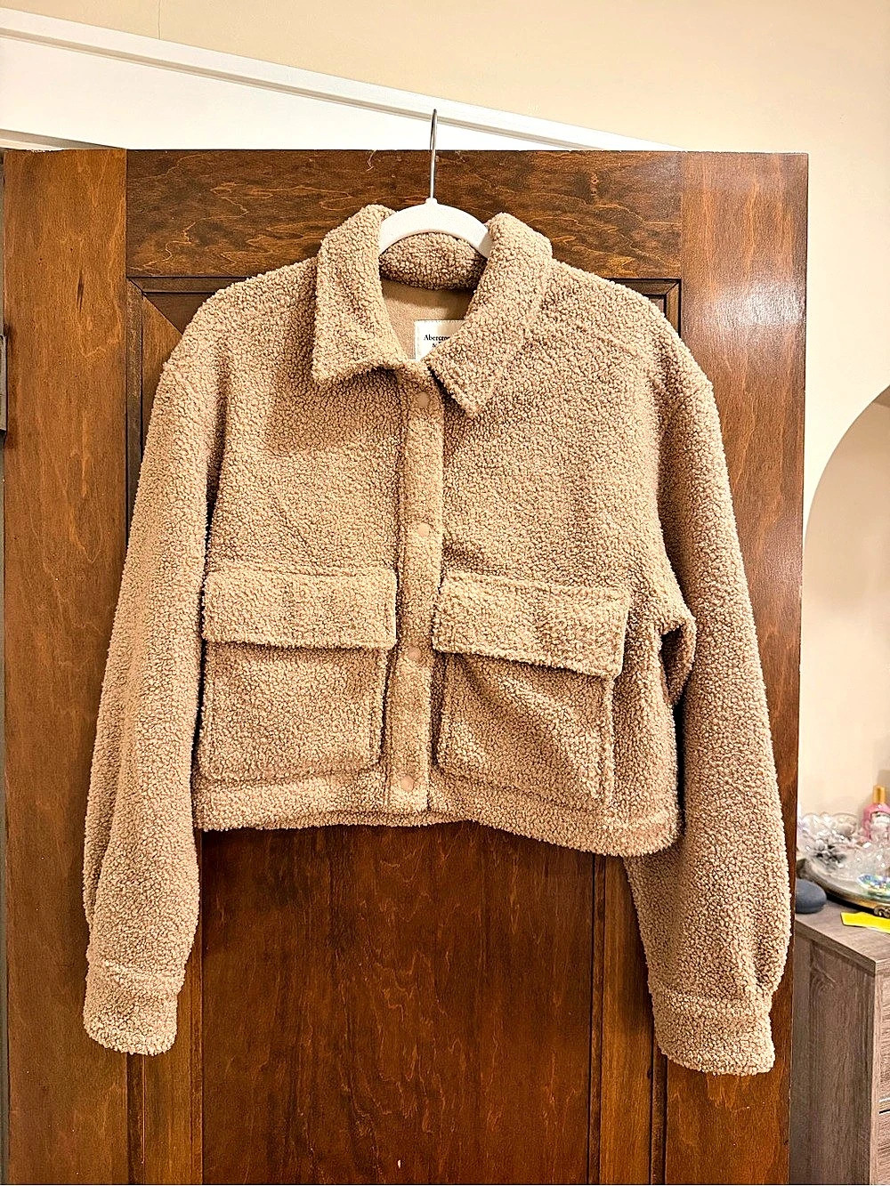 Abercrombie & Fitch Sherpa Cropped Jacket Brown - Medium